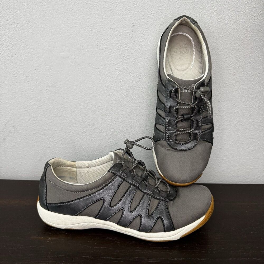 Dansko Harlie Toggle Bungee Walking Shoe Charcoal Pewter Grey Leather EU37 US6,5